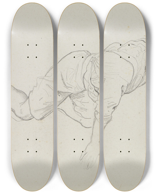Triptych art skateboard deck of Friedrich Mosbrugger  Studie Eines Knienden Knaben Nach Rechts Gewendet Und Eine Handstudie by Friedrich Mosbrugger (1804-1830)