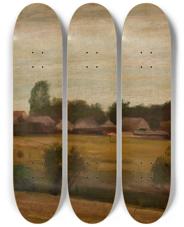 Triptych art skateboard deck of Henryk Grabiski Village Near Krakow by Henryk Grabinski (1842-1903)