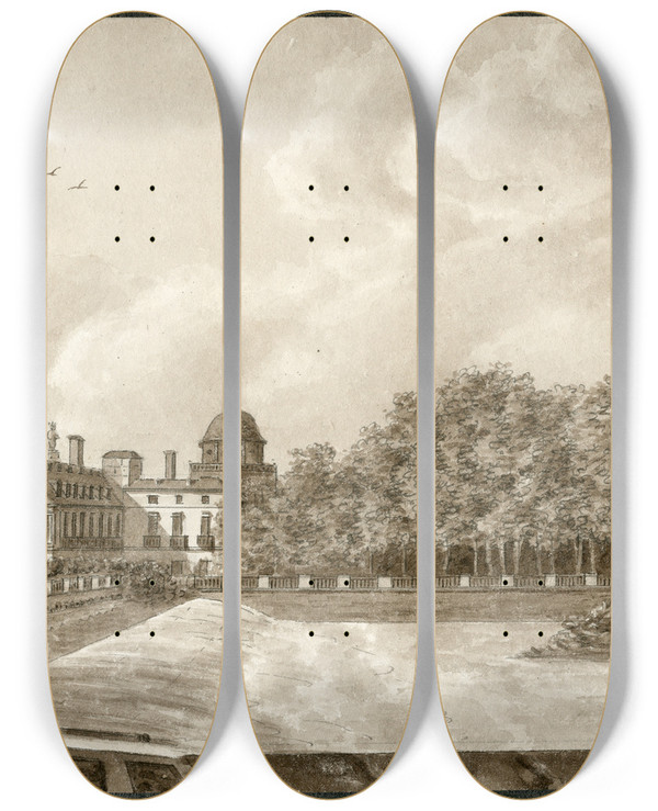 Triptych art skateboard deck of Otto Howen Het Kasteel In Aranguez by Otto Howen (1774-1848)