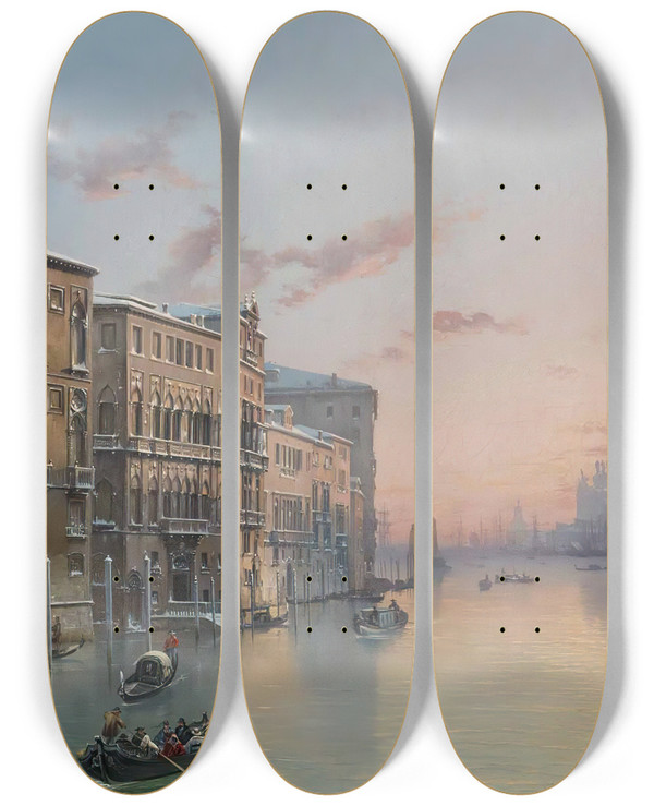 Triptych art skateboard deck of Friedrich Von Nerly A Winter View Of The Grand Canal Venicefrom The Palazzo Cavallifranchetti Towardssanta Maria Della Salute by Friedrich Von Nerly (1807-1878)