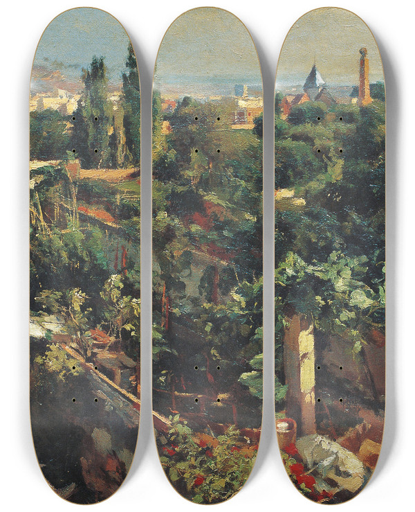Triptych art skateboard deck of Francesc Gimeno The Grapevines by Francesc Gimeno (1858-1927)