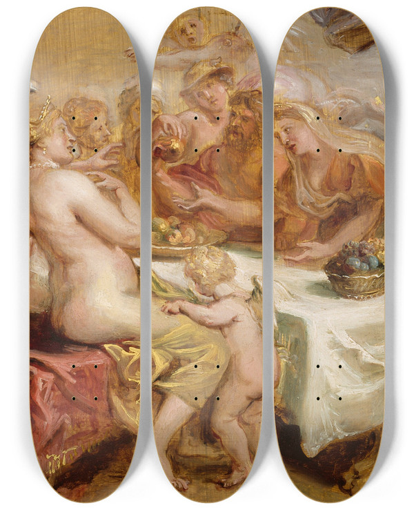 Triptych art skateboard deck of Peter Paul Rubens The Wedding Of Peleus And Thetis by Peter Paul Rubens (1577-1640)