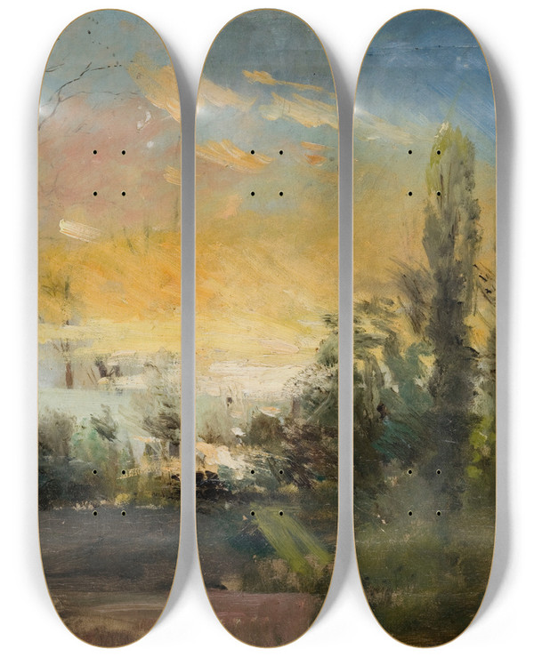 Triptych art skateboard deck of Hipolit Lipiski Landscape From Rabka by Hipolit Lipinski (1846-1884)