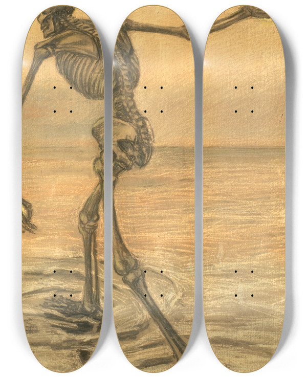 Triptych art skateboard deck of Teodors Ders Death by Teodors Uders (1868-1915)