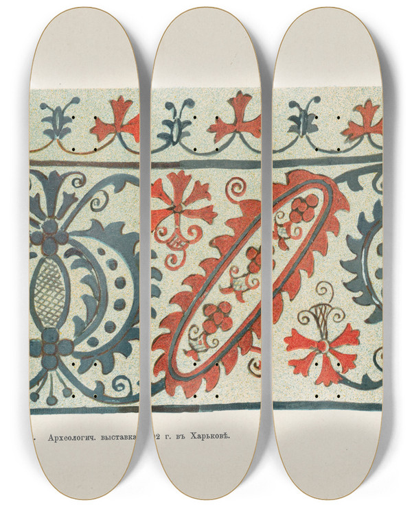 Triptych art skateboard deck of Nikolay Samokish Motivy Ukrainskago Ornamenta Pl 35 by Nikolay Samokish (1860-1944)