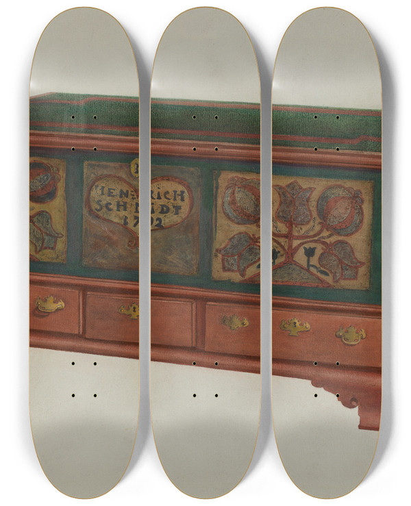 Triptych art skateboard deck of Betty Jean Davis Pa German Chest_3 by Betty Jean Davis