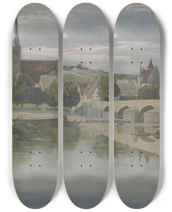 Triptych art skateboard deck of Albert Lang Ochsenfurt Am Main by Albert Lang (1847-1933)