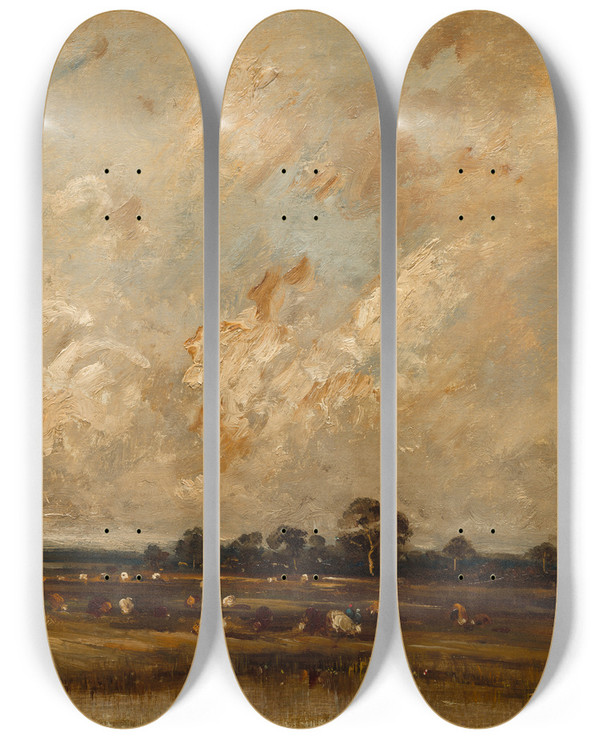 Triptych art skateboard deck of Jules Dupr Marshland by Jules Dupre (1811-1889)