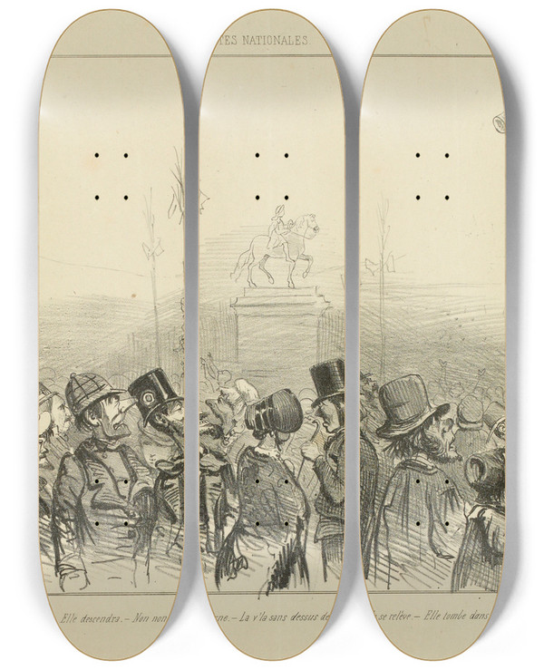 Triptych art skateboard deck of Georges Goursat Sem Ftes Nationales by Georges Goursat (Sem) (1863-1934)