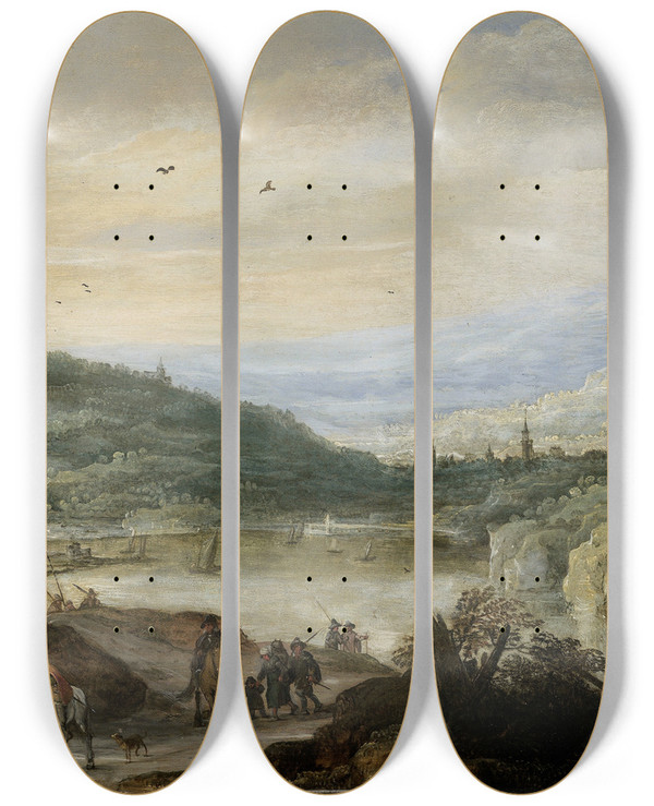 Triptych art skateboard deck of Joos De Momper Landscape by Joos de Momper (1564-1634)