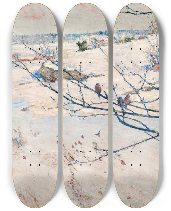 Triptych art skateboard deck of Karl Nordstrm Winter Landscape by Karl Nordstrom (1855-1923)