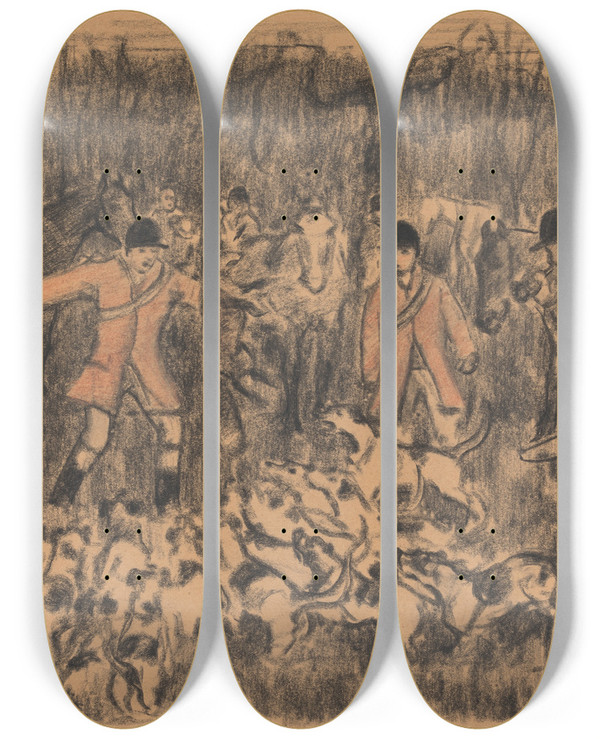 Triptych art skateboard deck of Robert Polhill Bevan The Kill by Robert Polhill Bevan (1865-1925)