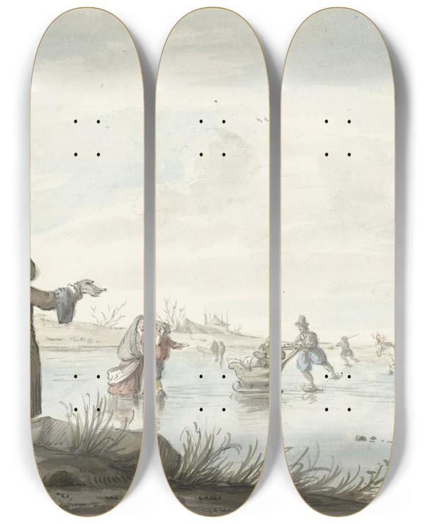 Triptych art skateboard deck of Gerrit Grasdorp Wintergezicht_1 by Gerrit Grasdorp (1659-1716)