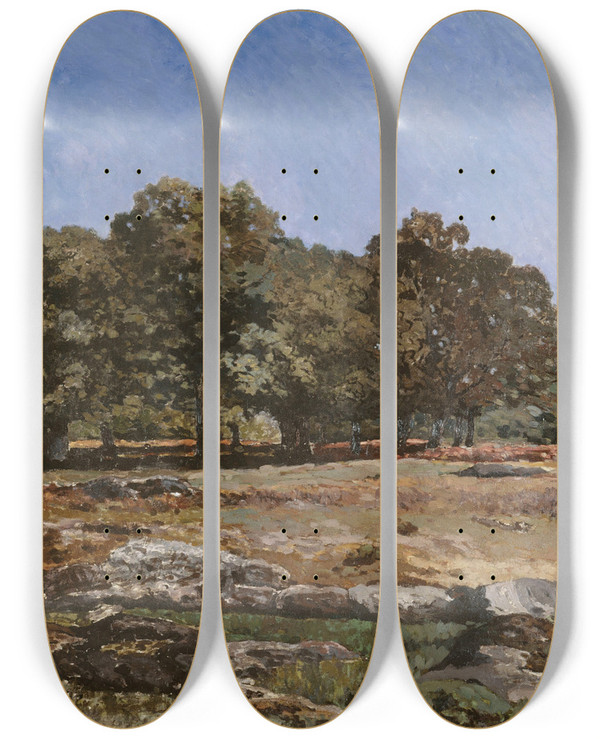 Triptych art skateboard deck of Alfred Sisley Lisire De La Fort De Fontainebleau by Alfred Sisley (1840-1899)