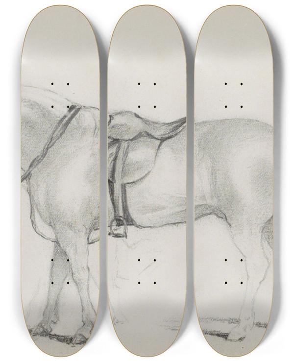 Triptych art skateboard deck of Marius Bauer Gezadeld Paard by Marius Bauer (1867-1932)