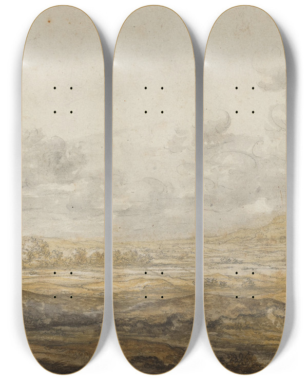 Triptych art skateboard deck of Aelbert Cuyp Panoramic Landscape Along The Rhine by Aelbert Cuyp (1620-1691)