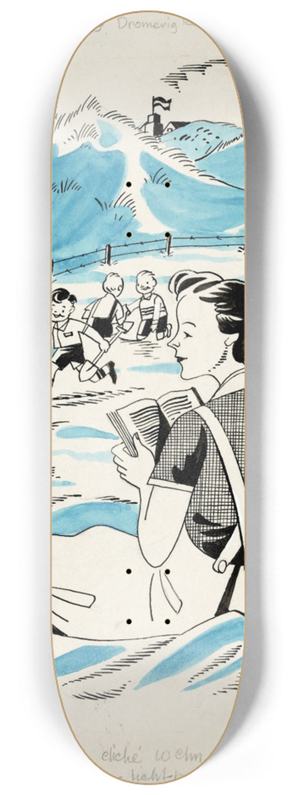 Eddy de Smet - Marjo met spelende kinderen op het strand 8.25 inch art skate deck