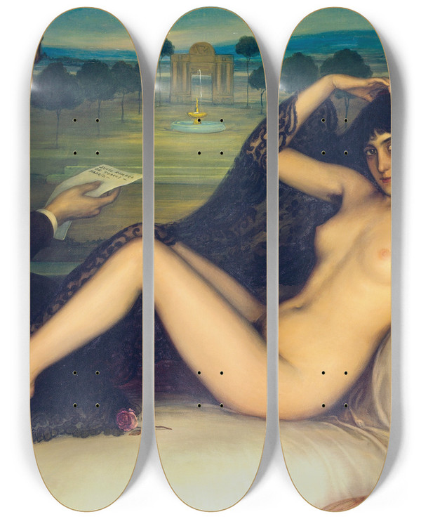 Triptych art skateboard deck of Julio Romero De Torres Venus Of Poetry by Julio Romero De Torres (1874-1930)