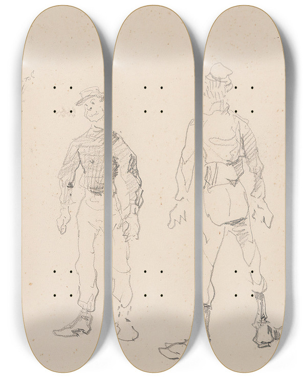 Triptych art skateboard deck of Henri De Toulouselautrec Soldats by Henri de Toulouse-Lautrec (1864-1901)