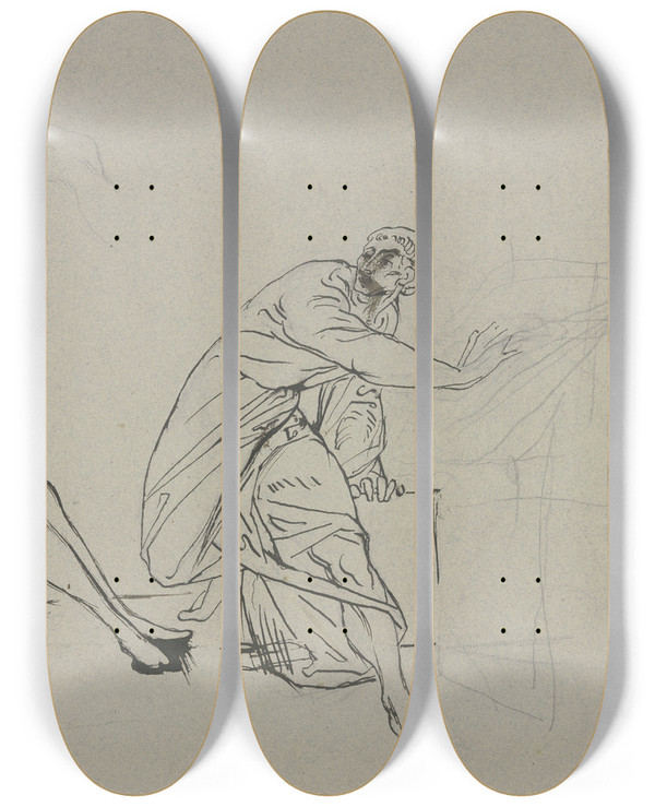 Triptych art skateboard deck of Victor Mller Sitzender Weiblicher Akt Einen Antikisch Gewandeten Jngling Aufschreckend by Victor Muller (1829-1871)