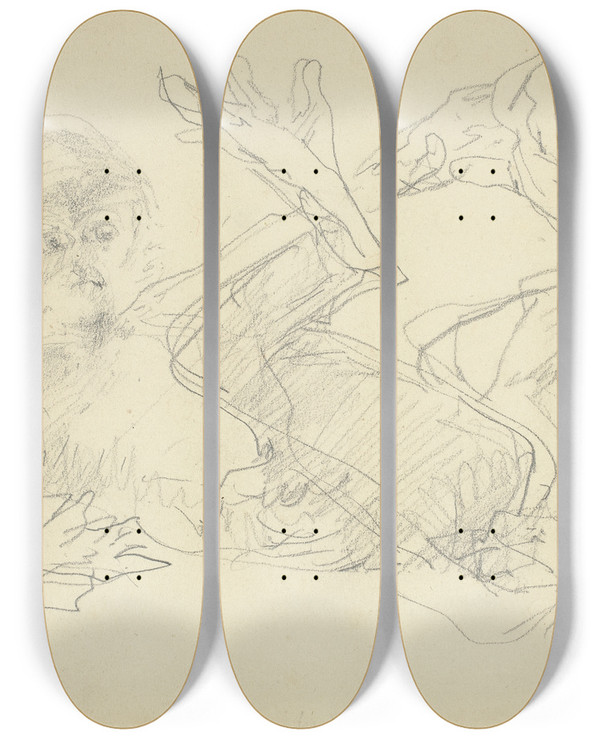 Triptych art skateboard deck of Henri De Toulouselautrec A Monkey Playing On His Back by Henri de Toulouse-Lautrec (1864-1901)