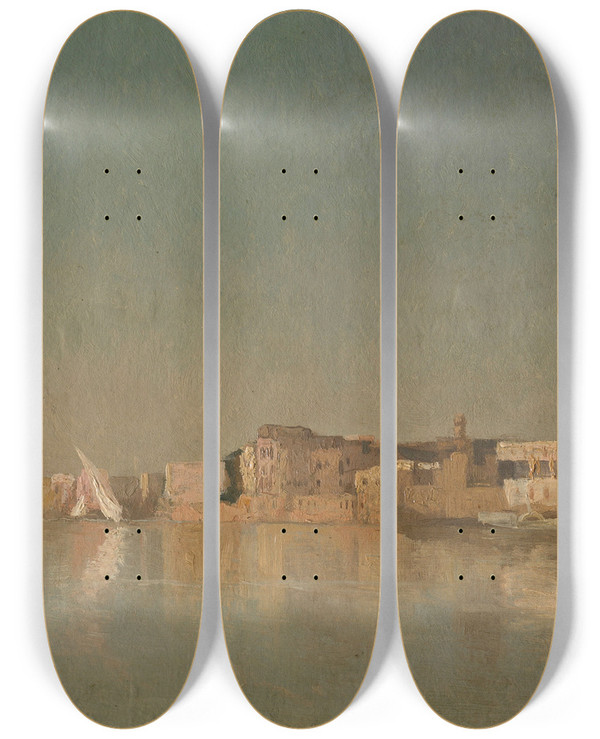 Triptych art skateboard deck of Camille Wauters A View Of Cairo by Camille Wauters