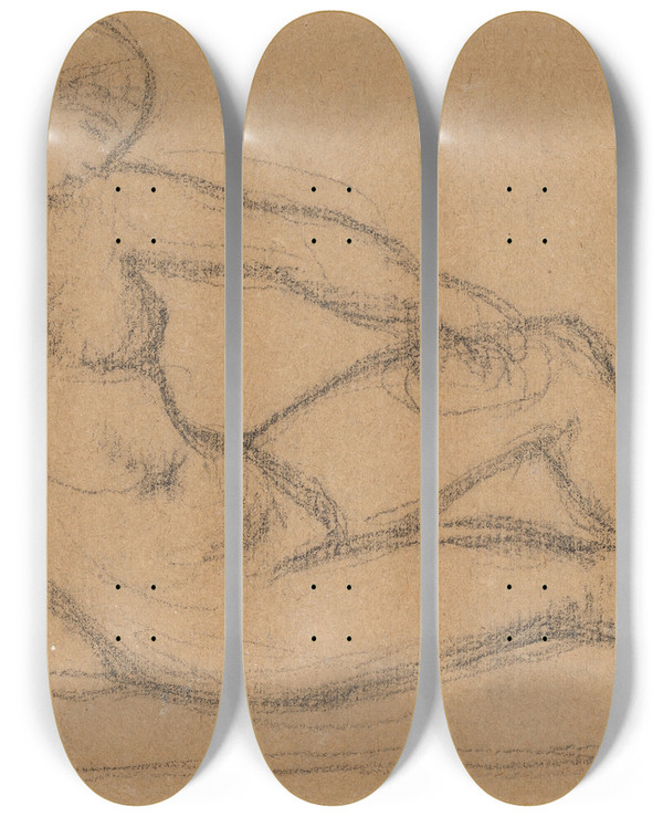 Triptych art skateboard deck of Aristide Maillol Nu Assis_2 by Aristide Maillol (1861-1944)
