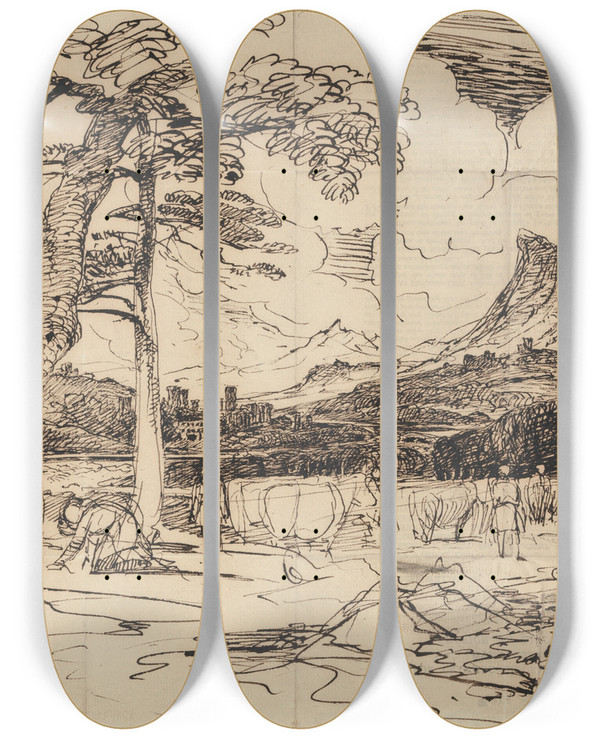Triptych art skateboard deck of Peter Dewint Study For Elijah_2 by Peter Dewint (1784-1849)