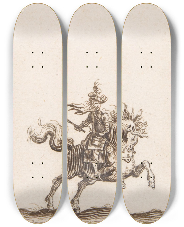 Triptych art skateboard deck of Hans Caspar Nscheler A Horseman by Hans Caspar Nuscheler (1615-1652)