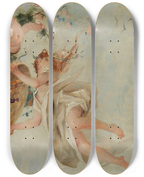 Triptych art skateboard deck of Gabriel Ferrier Les Fleurs_2 by Gabriel Ferrier (1847-1914)