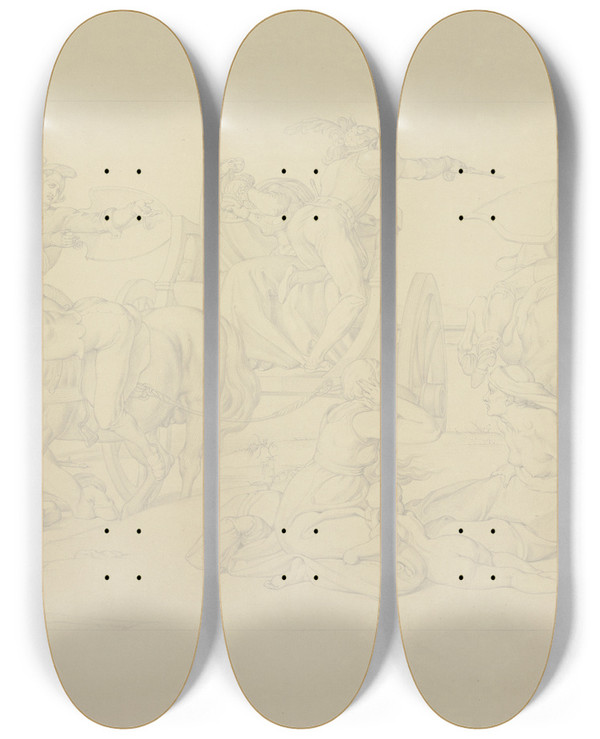 Triptych art skateboard deck of Bonaventura Genelli Aus Dem Leben Eines Wstlings I Die Entfhrung by Bonaventura Genelli (1798-1868)