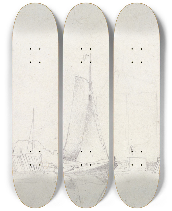 Triptych art skateboard deck of Edward William Cooke Enkhuysen by Edward William Cooke (1811-1880)