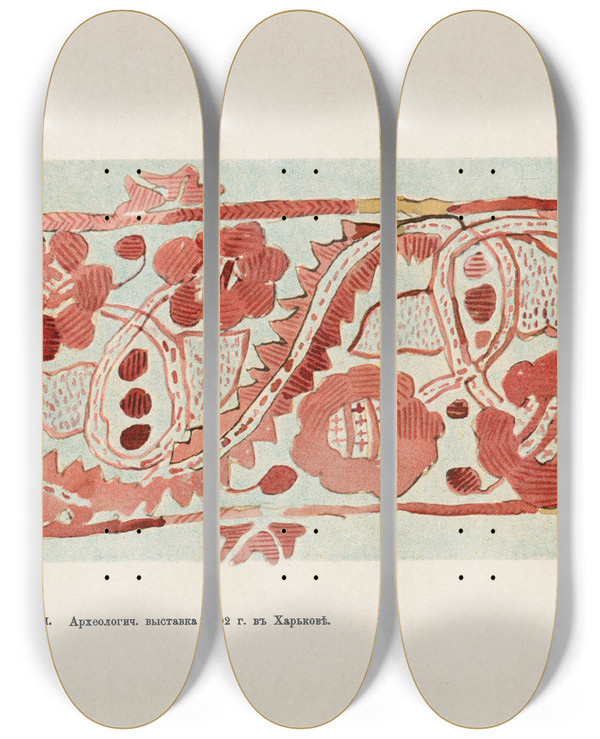 Triptych art skateboard deck of Nikolay Samokish Motivy Ukrainskago Ornamenta Pl 10 by Nikolay Samokish (1860-1944)