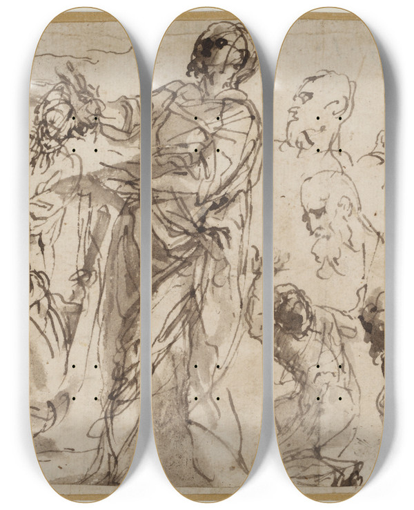 Triptych art skateboard deck of Paolo Veronese Studies For An Ecce Homo by Paolo Veronese (1528-1588)
