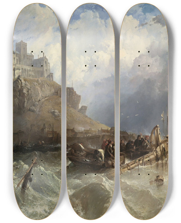 Triptych art skateboard deck of Clarkson Stanfield Mount St Michael Cornwall by Clarkson Stanfield (1793-1867)