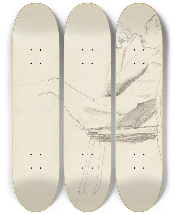 Triptych art skateboard deck of Adolf Sternschuss Akt Siedzcego Mczyzny_2 by Adolf Sternschuss (1873-1915)