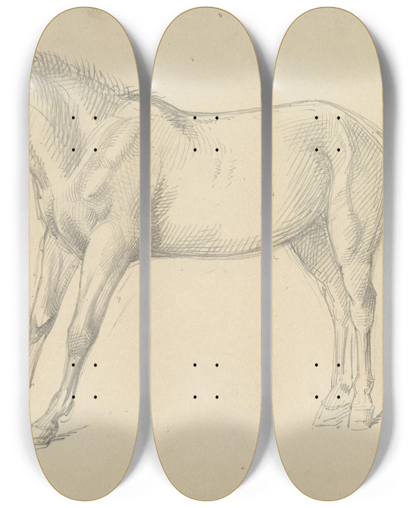 Triptych art skateboard deck of William Strutt Studies Of A Pony by William Strutt (1825-1915)