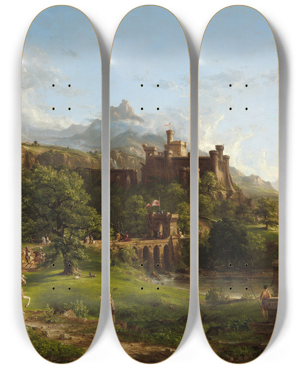 Triptych art skateboard deck of Thomas Cole The Departure by Thomas Cole (1801-1848)