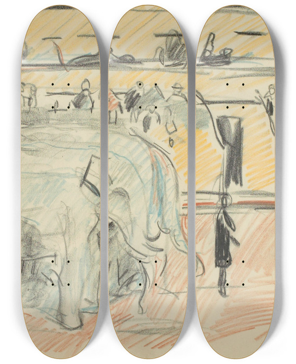 Triptych art skateboard deck of Edvard Munch Untitled 18 by Edvard Munch (1863-1944)