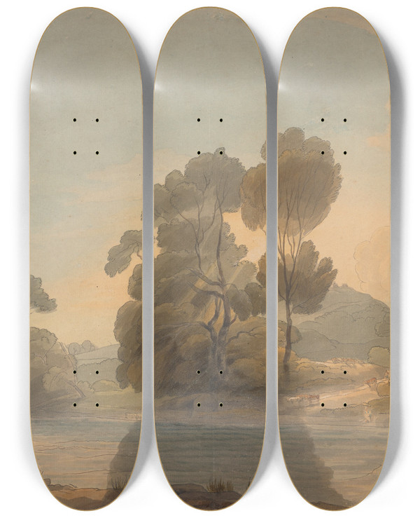 Triptych art skateboard deck of Francis Towne On The Dee by Francis Towne (1739-1816)
