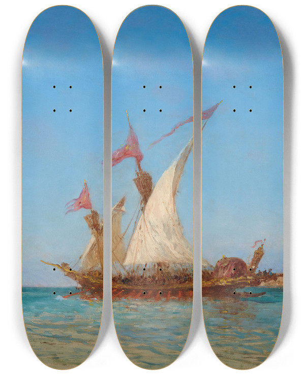 Triptych art skateboard deck of Flix Ziem Rgates Venise by Felix Ziem (1821-1911)
