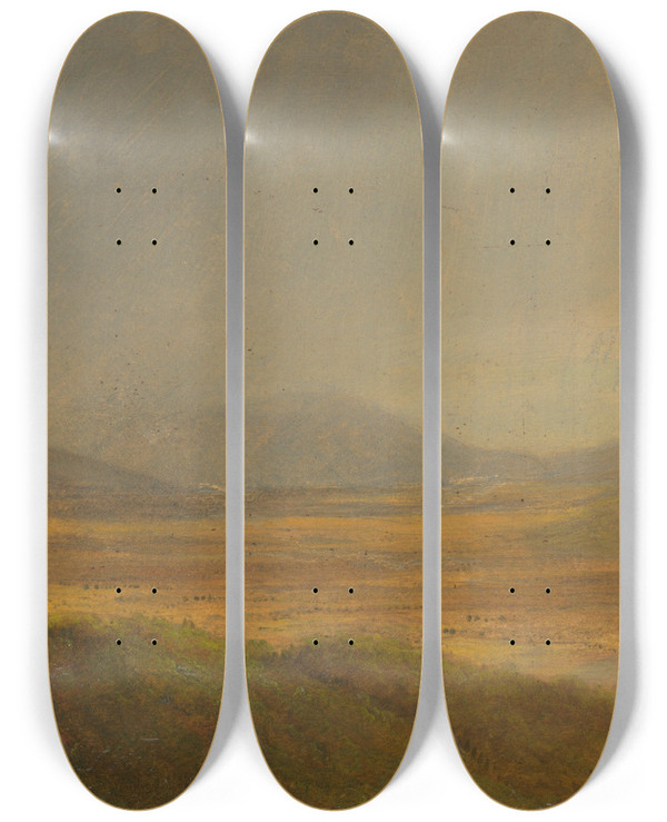 Triptych art skateboard deck of Frederic Edwin Church Mountainous Landscape Iv by Frederic Edwin Church (1826-1900)