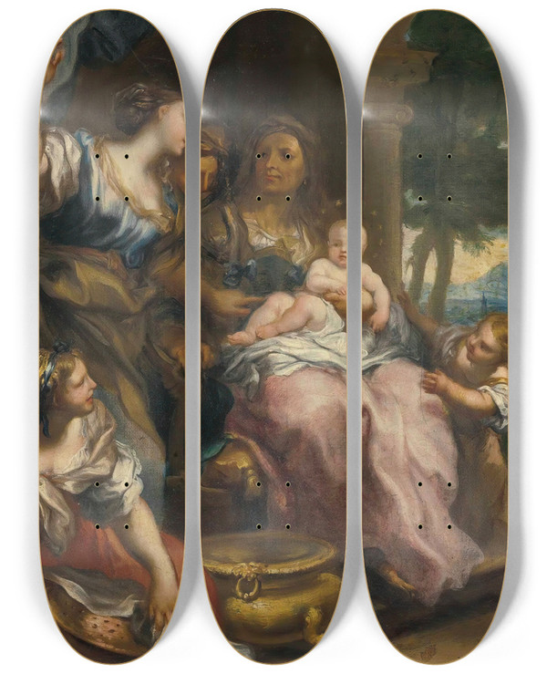 Triptych art skateboard deck of Genoese School The Birth Of The Virgin by Genoese School