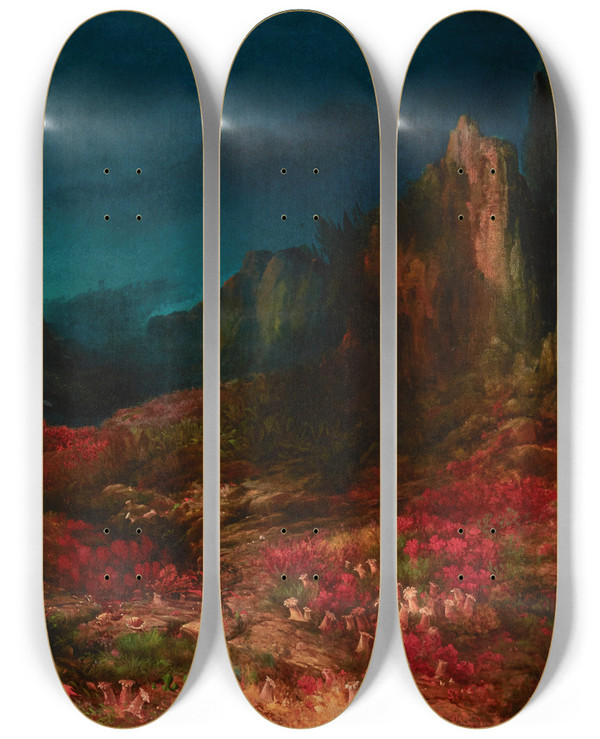 Triptych art skateboard deck of Edward Moran The Valley In The Sea by Edward Moran (1829-1901)