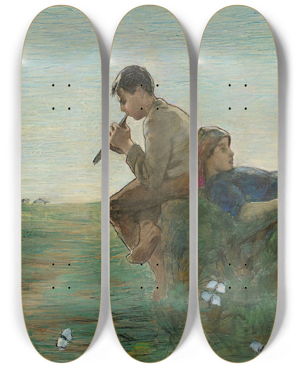 Triptych art skateboard deck of Giovanni Segantini Idyll by Giovanni Segantini (1858-1899)