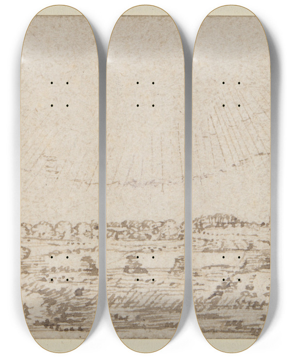 Triptych art skateboard deck of Herman Saftleven Landscape_1 by Herman Saftleven (1609-1685)