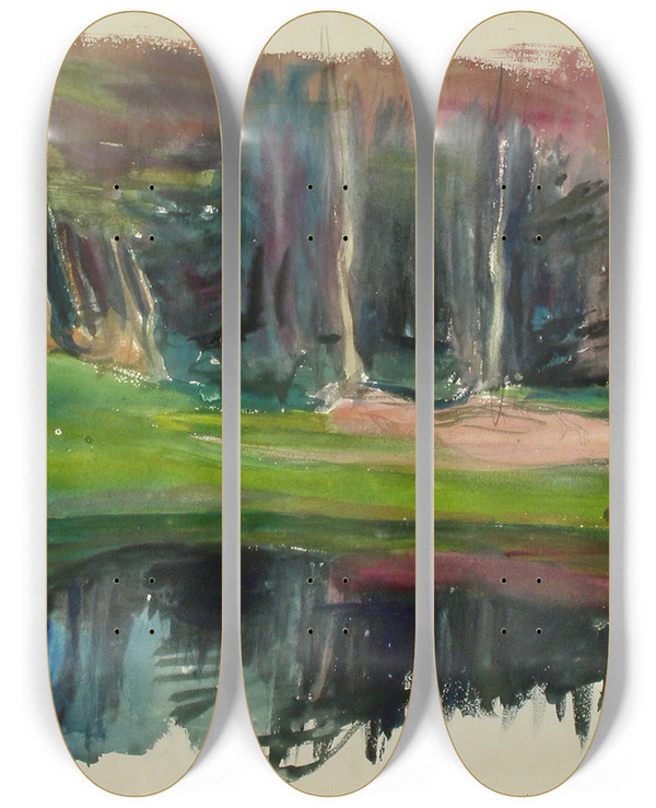 Triptych art skateboard deck of Magnus Enckell Landscape_3 by Magnus Enckell (1870-1925)