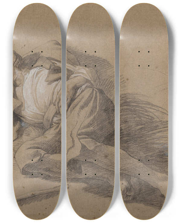 Triptych art skateboard deck of Francesco Londonio Sleeping Peasant by Francesco Londonio (1723-1783)