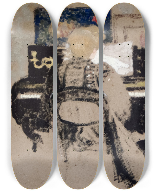 Triptych art skateboard deck of Douard Vuillard At The Piano by douard Vuillard (1868-1940)