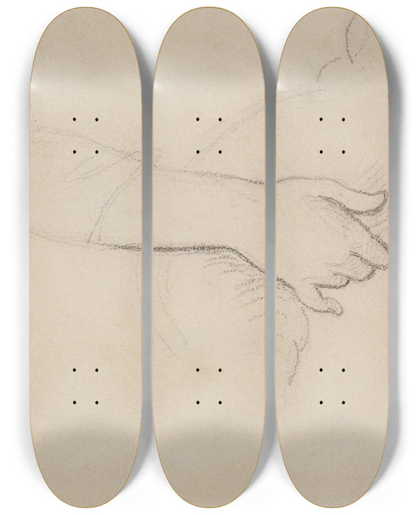 Triptych art skateboard deck of Narcissevirgile Diaz De La Pea Deux Mains by Narcisse-Virgile Diaz de La Pea (1808-1876)